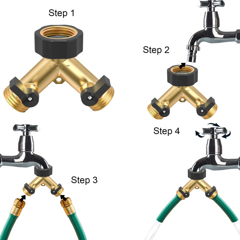 Twinkle Star 2 Pack Garden Hose Splitter 2 Way  Heavy Duty Brass Connector Tap Splitter  Y Connector Brass Garden Hose Adapter with 2 Valves - Image 4
